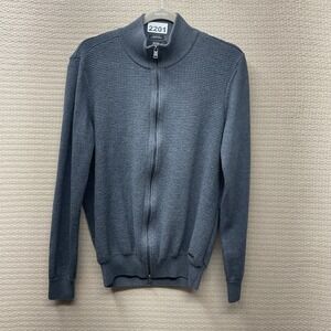 Hugo Boss Cotton Wool Sweater Full Zip Mens Medium Gray Knit Pullover